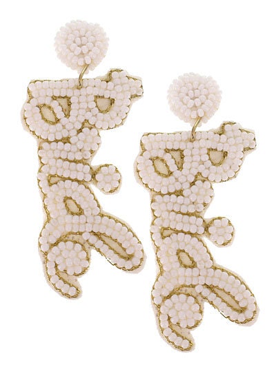 Bride Seedbead Clipon  Earrings Clip or Post Seed Beaded Design Wedding Shower Cursive