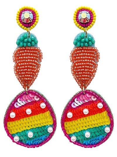 Clip On Easter Egg Seed Beaded Earrings Carrot Top Seedbead Clipon Post Designs