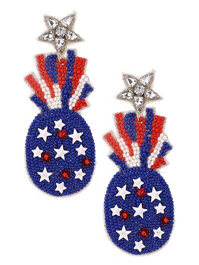 Clipon Pineapple Seedbead Earrings USA Flag Patriotic Clip On Post Designs