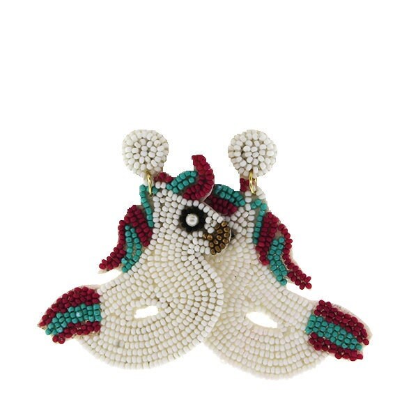 Clip On Seed Bead Earrings: Unicorn Float Tube Design, 3"