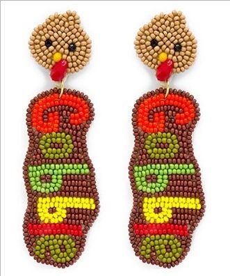 Clipon Thanksgiving Turkey Seedbead Earrings Clip On Post Designs Seed Beaded Fall Gobble