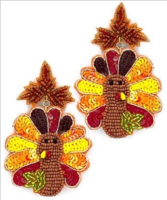 Clipon Thanksgiving Turkey Seedbead Earrings Clip On Post Designs Seed Beaded Fall Leaf