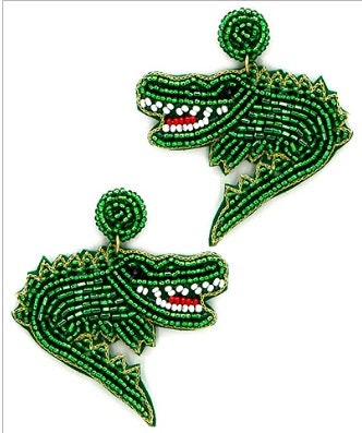 Clip On Green Alligator Seedbead Earrings Crocodile Seed Beaded Clipon Post Designs Gators