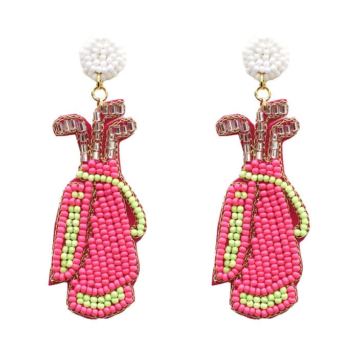 Golf Seed Beaded Clip On Earrings Lightweight Clipon Post Seedbead Designs Clubs