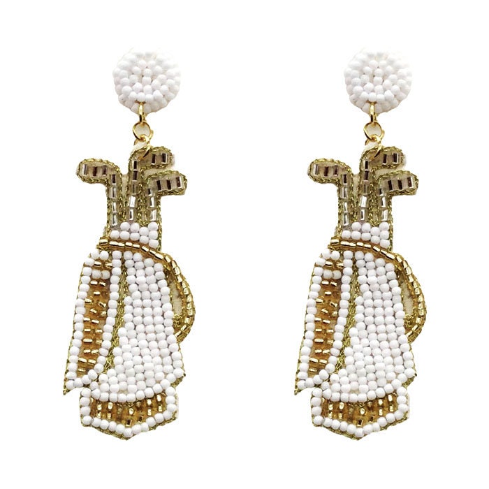Golf Seed Beaded Clip On Earrings Lightweight Clipon Post Seedbead Designs Clubs