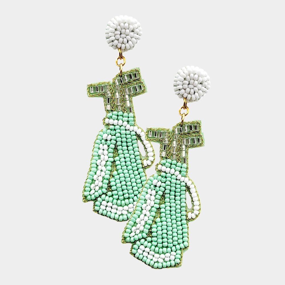 Golf Seed Beaded Clip On Earrings Lightweight Clipon Post Seedbead Designs Clubs