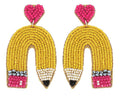 Clip On Pencil Seed Beaded Earrings Seedbead Teacher School Clipon Post Designs