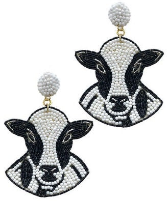 Clip On Cow Seedbead Seed Beaded Earrings Clipon Post Designs 2 Colors
