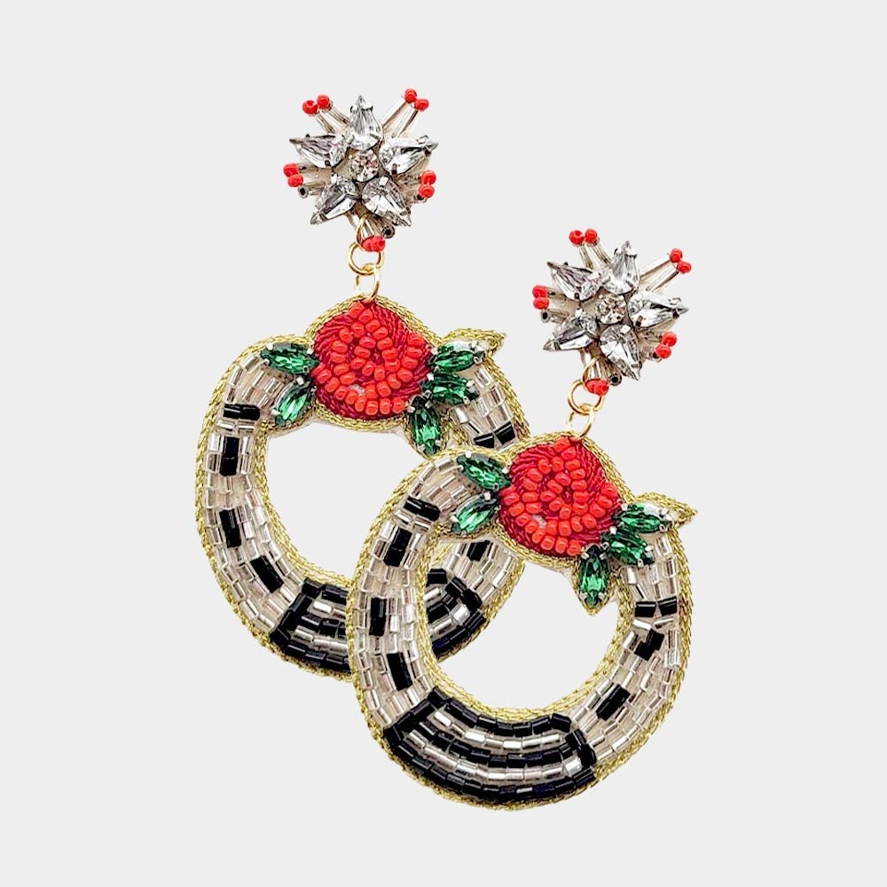 Clip On Kentucky Derby Earrings Seed Beaded Clipon Post Designs Rose Horseshoe