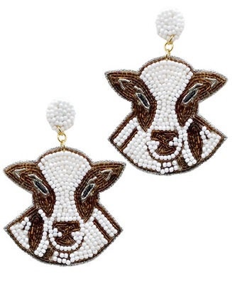 Clip On Cow Seedbead Seed Beaded Earrings Clipon Post Designs 2 Colors