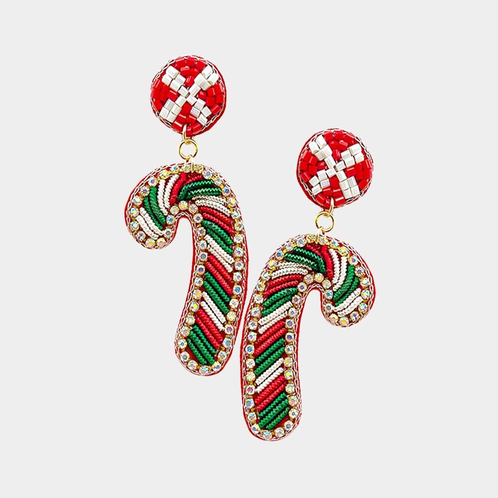 Christmas Candy Cane Clip On Earrings Seed Beaded Clipon Post Designs Candycane Peppermint Stick 2 Colors