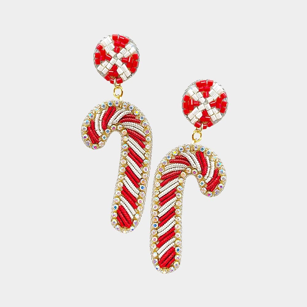 Christmas Candy Cane Clip On Earrings Seed Beaded Clipon Post Designs Candycane Peppermint Stick 2 Colors