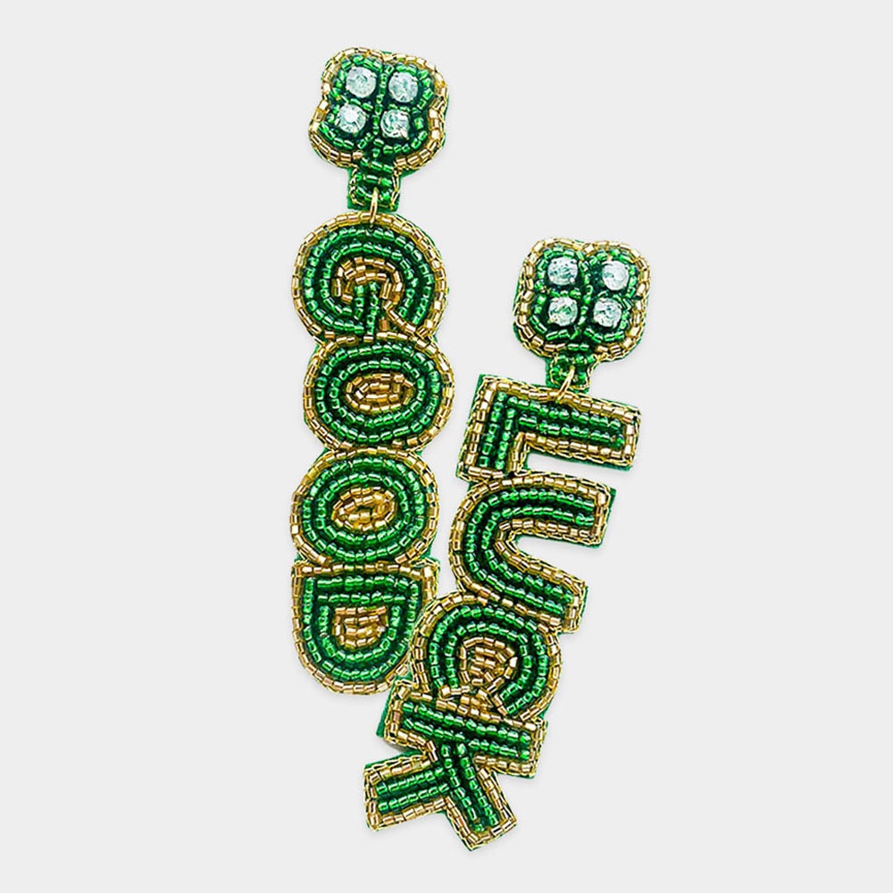 St Patricks Seedbead Clip-on Earrings: Shamrock Clover Luck Design