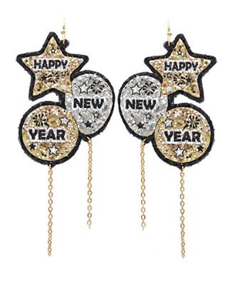 New Years Balloons Glitter Clipon Earrings Clip on Hook Styles Gold