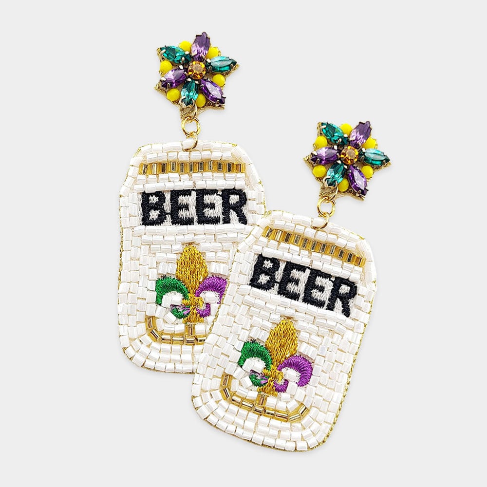 Clip On Seedbead Earrings Mardi Gras Beer Can Seed Bead Clipon Post Designs