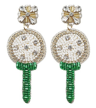 Golf Ball Tee Seed Beaded Clip On Earrings Clipon Post Seedbead Designs 2 Colors
