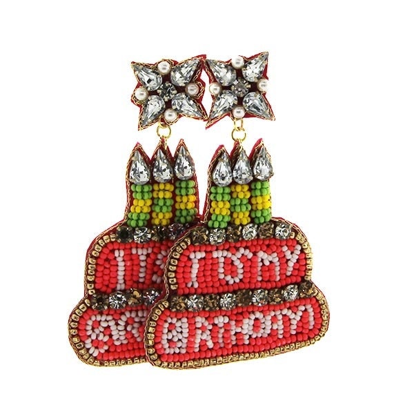 Birthday Cake Seed Bead Clip-on Earrings