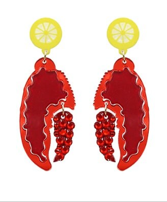 Mardi Gras Crawfish Clip On Earrings: Acrylic Seed Bead Lobster Claw