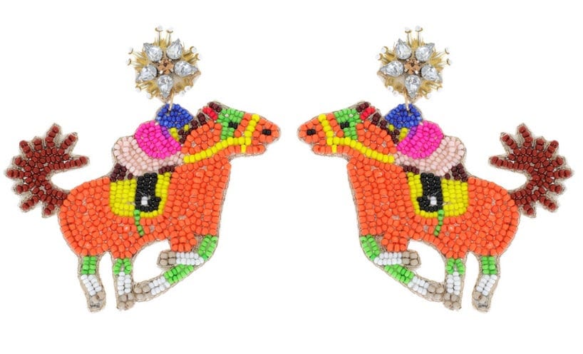 Clip On Derby Horse Earrings Seed Beaded Pony Clipon Post Designs 2 Colors