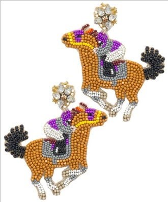 Clip On Derby Horse Earrings Seed Beaded Pony Clipon Post Designs 2 Colors