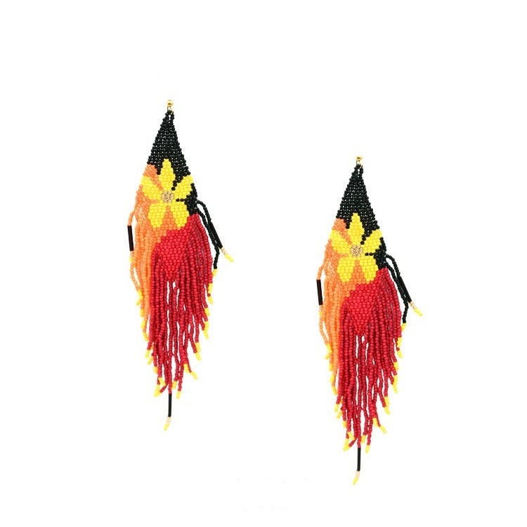 Flower Seed Beaded Clip On Earrings Tassel Fringe Clipon Hook Seedbead Designs 2 Colors