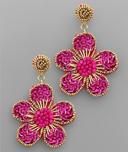 Flower Seed Beaded Gold Clip On Earrings Lightweight Clipon Post Designs Seedbead 8 Colors