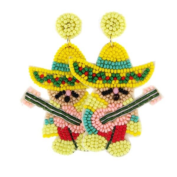 Sombrero Guitar Seedbead Clipon Earrings Cinco de Mayo Mexican Seed Bead Clip on Design