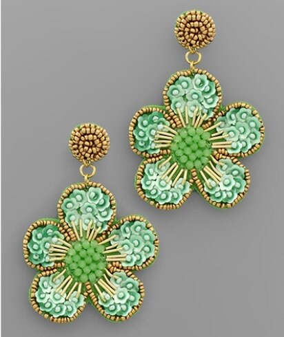 Flower Seed Beaded Gold Clip On Earrings Lightweight Clipon Post Designs Seedbead 8 Colors