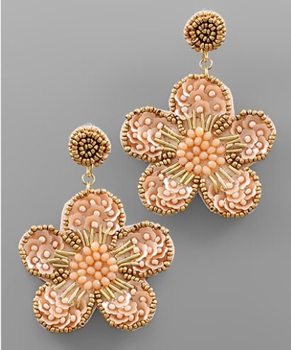 Flower Seed Beaded Gold Clip On Earrings Lightweight Clipon Post Designs Seedbead 8 Colors