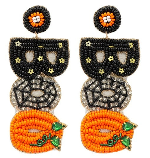Clip On BOO Seedbead Earrings Fall Seed Beaded Halloween Clipon Post Designs 2 Colors