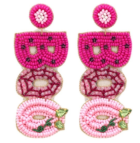 Clip On BOO Seedbead Earrings Fall Seed Beaded Halloween Clipon Post Designs 2 Colors