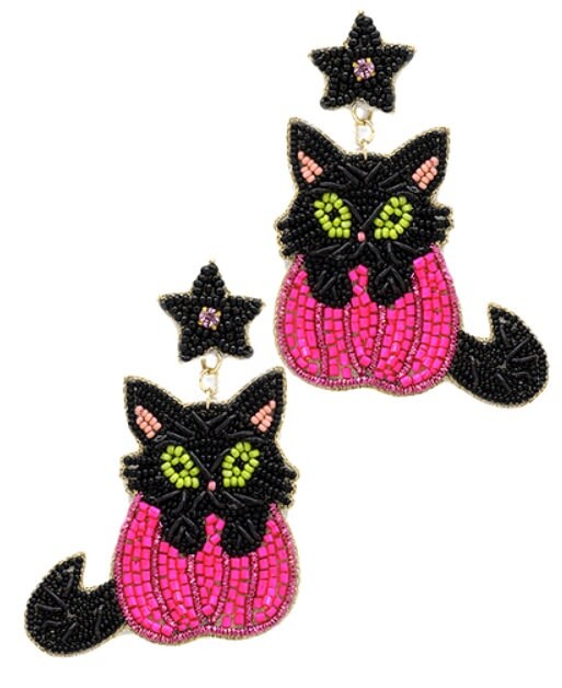 Clip On Kitten Pink Pumpkin Seedbead Earrings Seed Beaded Pink Clipon Post Designs Fall