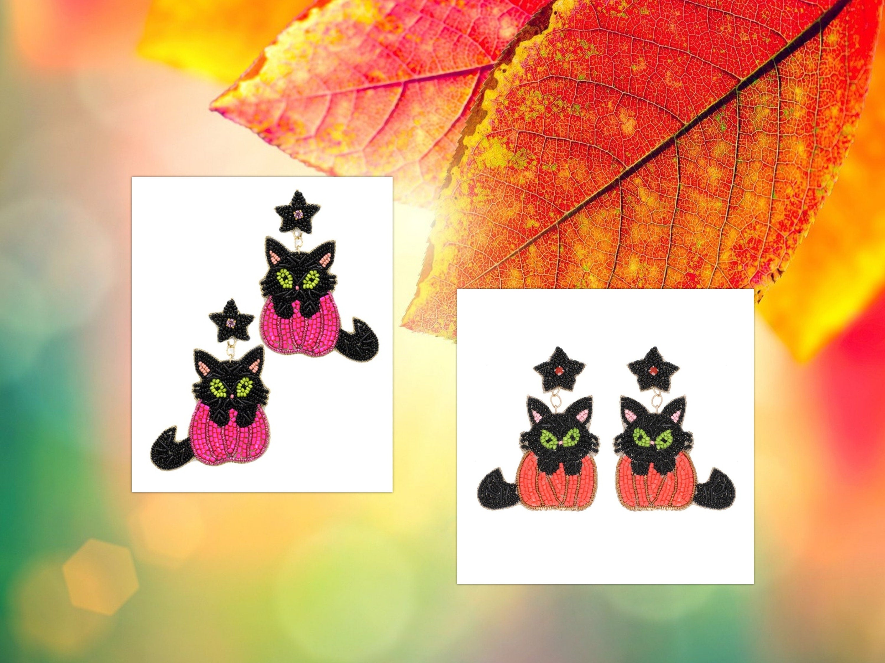 Clip On Kitten Pink Pumpkin Seedbead Earrings Seed Beaded Pink Clipon Post Designs Fall