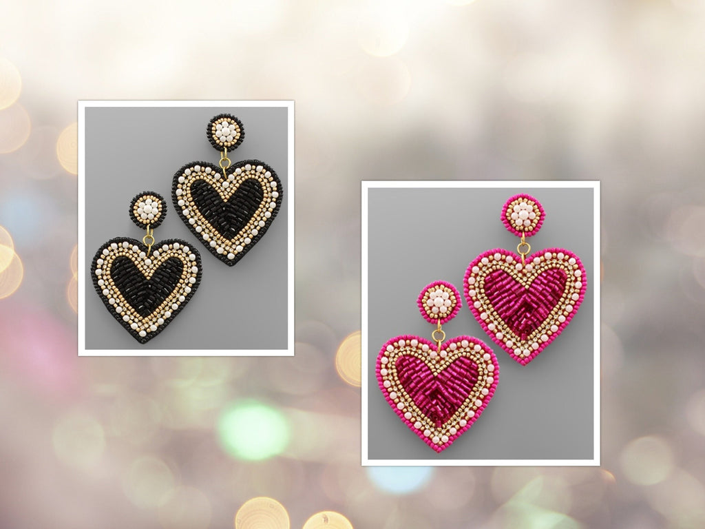 Black Clip On Heart Seed Bead Earrings Seedbead Clipon Post Designs Valentines Day