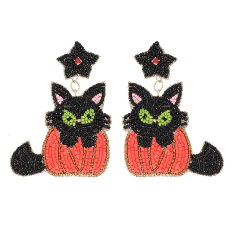 Clip On Kitten Pink Pumpkin Seedbead Earrings Seed Beaded Pink Clipon Post Designs Fall