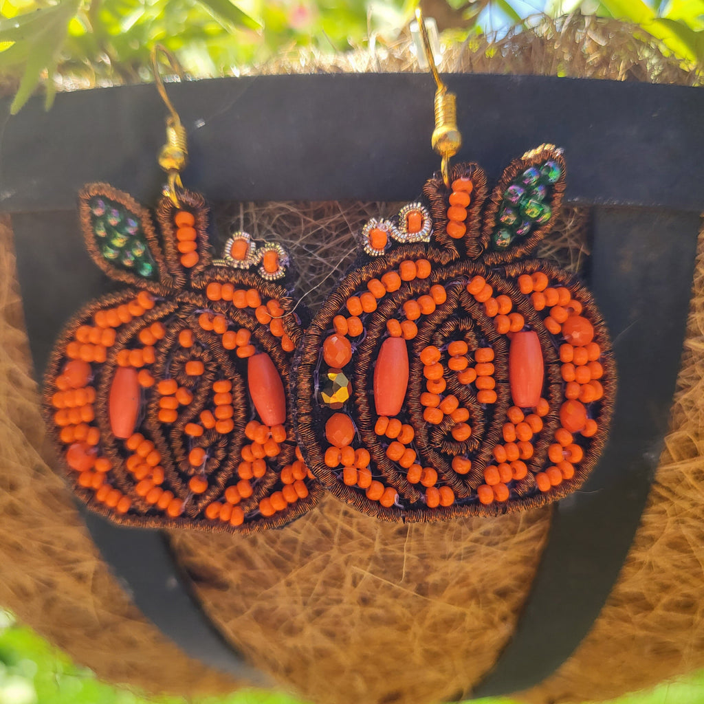 Clip On Pumpkin Seedbead Earrings Seed Beaded Clipon Post Designs Fall