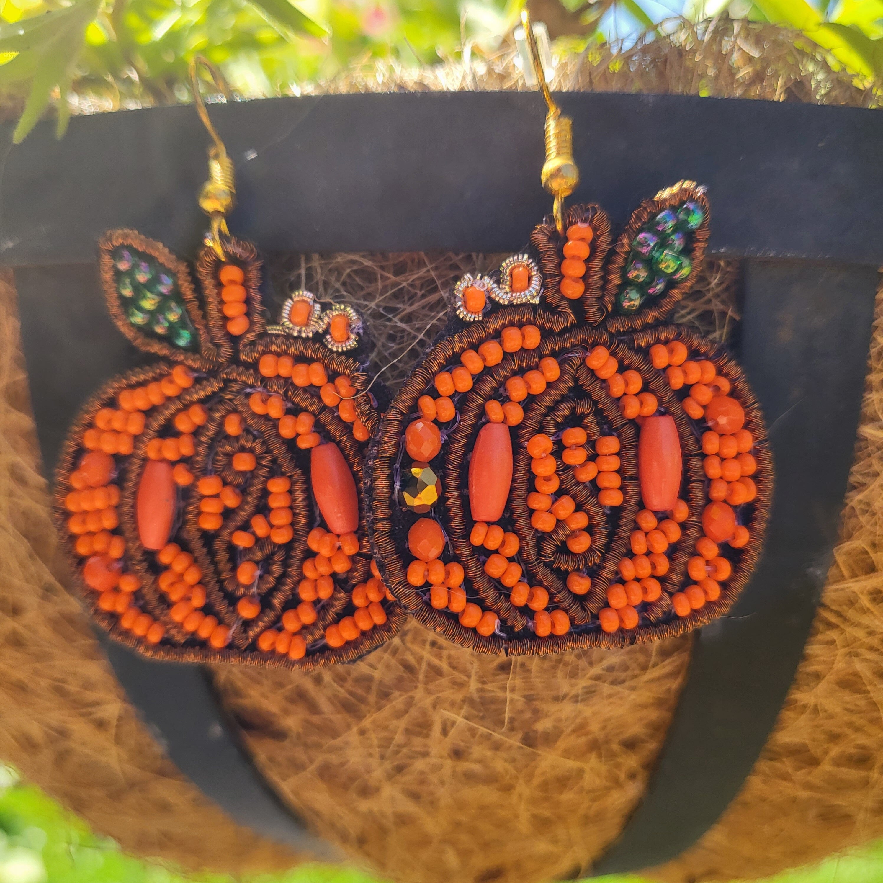 Clip On Pumpkin Seedbead Earrings Seed Beaded Clipon Post Designs Fall