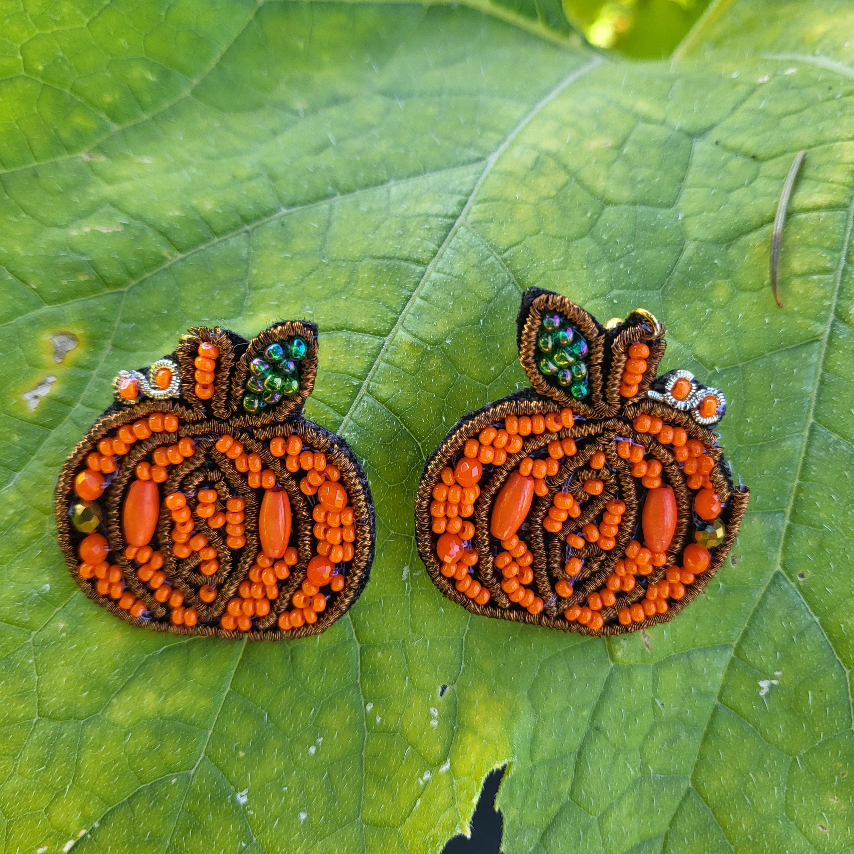 Clip On Pumpkin Seedbead Earrings Seed Beaded Clipon Post Designs Fall