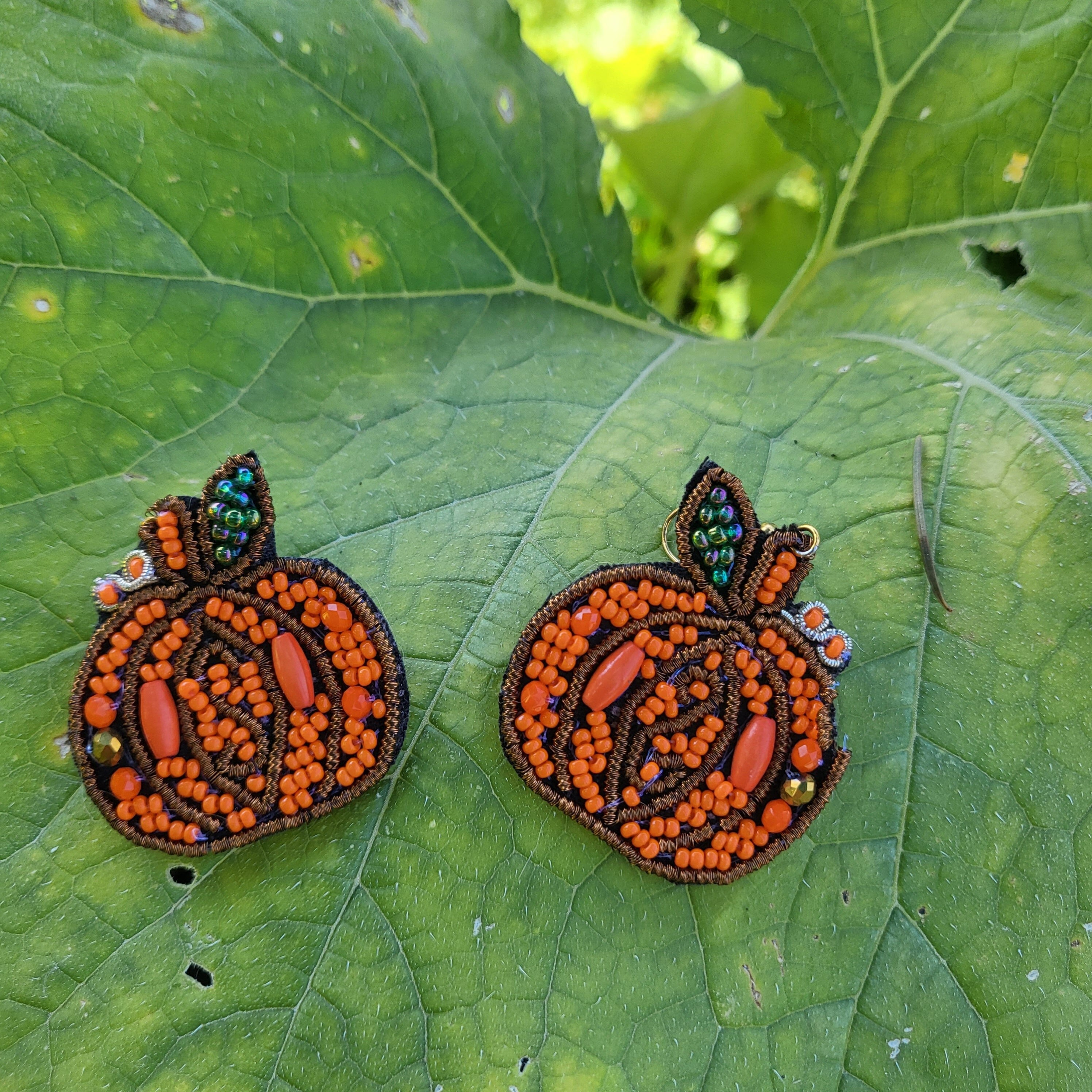 Clip On Pumpkin Seedbead Earrings Seed Beaded Clipon Post Designs Fall