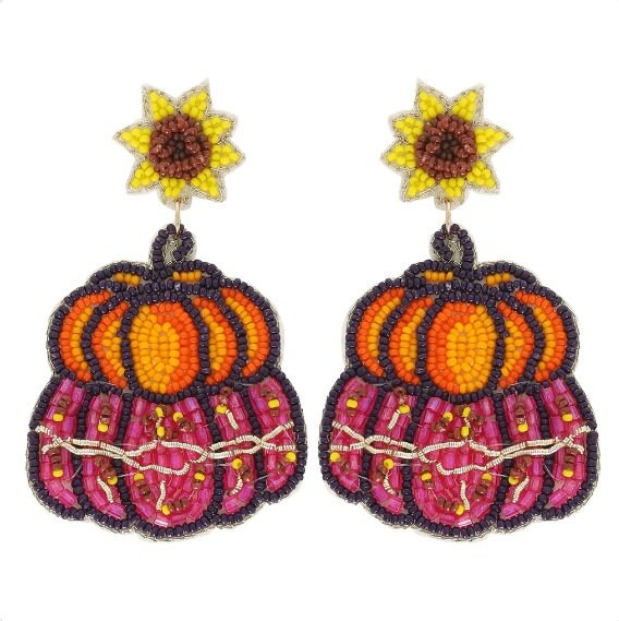Clip On Seedbead Earrings: Sunflower Pumpkin Fall Designs