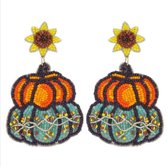 Clip On Seedbead Earrings: Sunflower Pumpkin Fall Designs