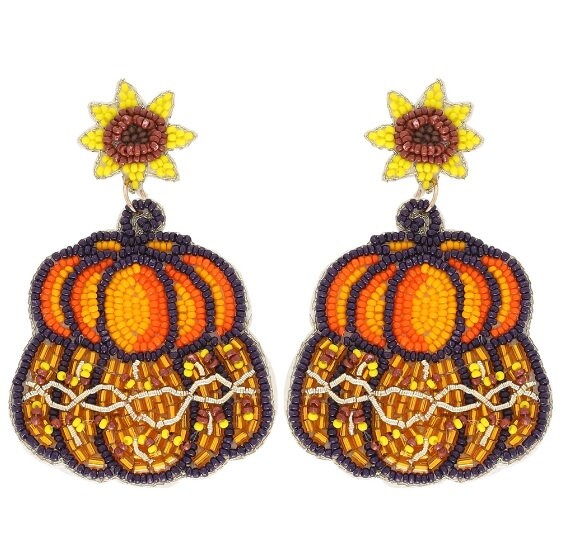 Clip On Seedbead Earrings: Sunflower Pumpkin Fall Designs