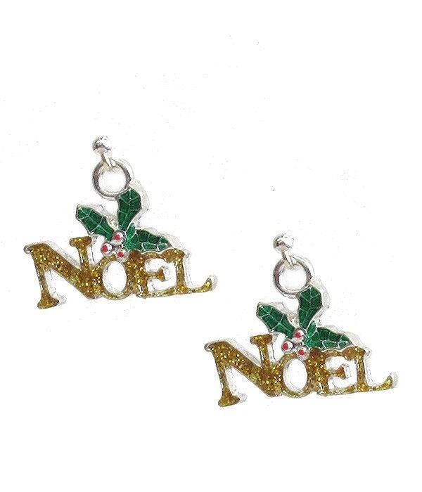Clip On Christmas NOEL Earrings Clipon Hook Designs Crystal Embellished Tiny