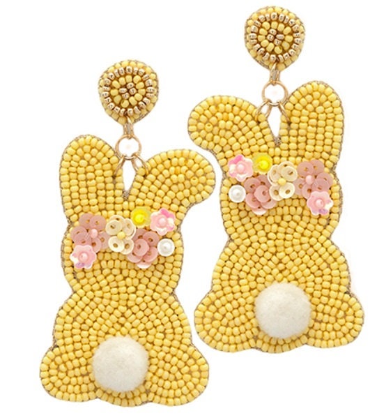 Clip On Easter Bunny Seed Beaded Earrings Seedbead Clipon Post Designs 3 Colors