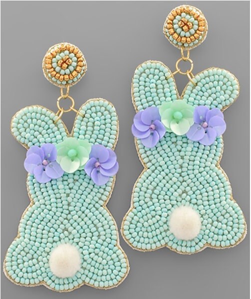 Clip On Easter Bunny Seed Beaded Earrings Seedbead Clipon Post Designs 3 Colors