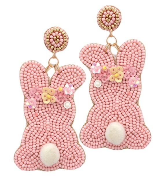 Clip On Easter Bunny Seed Beaded Earrings Seedbead Clipon Post Designs 3 Colors