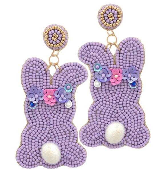 Clip On Easter Bunny Seed Beaded Earrings Seedbead Clipon Post Designs 3 Colors