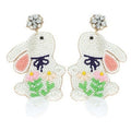 Clip On Easter Bunny Seed Beaded Earrings Seedbead Clipon Post Designs Pink