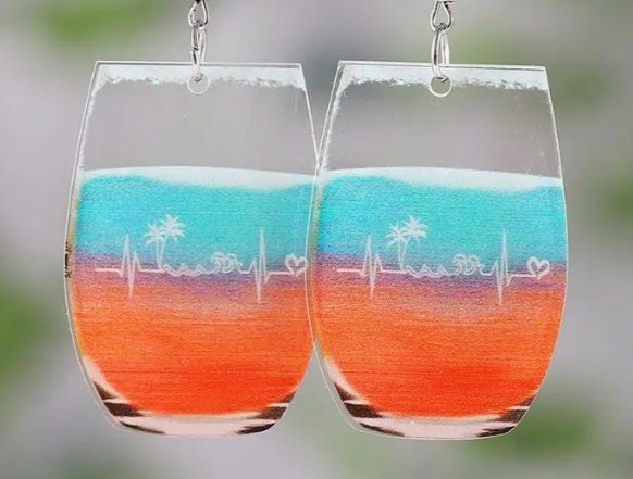 Clipon Wine Glass Earrings Acrylic Tropical Drink Clip on Hook Designs