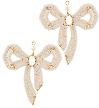 Clip On Bow Earrings Stone Raffia Clipon Hook Designs 7 Colors